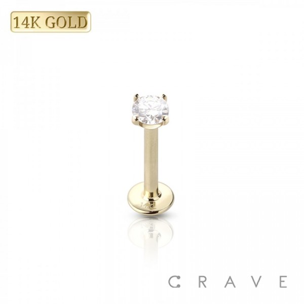 14 KARAT GOLD THREADLESS (PUSH IN) CZ PRONG SET LABRET/MONROE